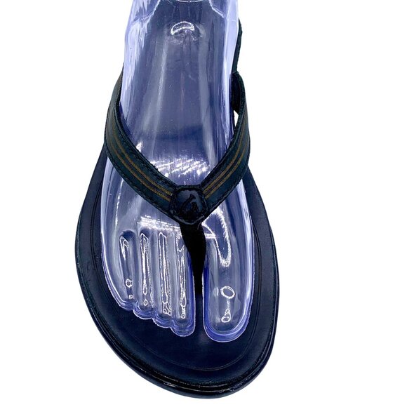 OluKai Aukai Beach Flip-Flop Sandals US 10 EU 40 Black Leather Upper Rubber Sole - Picture 2 of 10